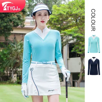TTYGJ 2023 Одежда для гольфа, осенняя женская одежда, футболка с длинными рукавами, высококачественный спортивный костюм, дышащий женский топ для похудения.  5