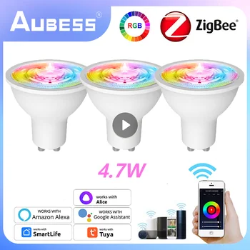 Tuya GU10 ZigBee Умные Светодиодные лампы RGB C + W 4,7 Вт Белые Лампы с регулируемой яркостью Smart Home Life APP Control Лампочки Голосом Alexa Google  5
