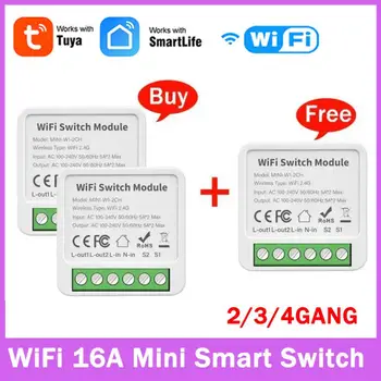Tuya Wifi / eWeLink 16A Mini Smart Switch 2/3/4 Группы Поддерживает двустороннее Управление с Smart Life Alexa Google Home Alice Smart Life  4