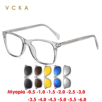 VCKA 6 В 1 Магнитные Зажимы Солнцезащитные Очки Для Близорукости В Прозрачной Серой Оправе, Очки Для Мужчин И Женщин, Поляризованные Оптические Очки На Заказ -0,5-10  5