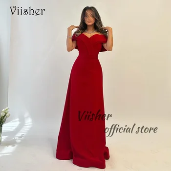 Viisher бордовые атласные вечерние платья с открытыми плечами арабский Дубай вечернее платье со шлейфом длинные элегантные вечерние платья партии  1