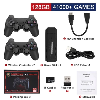 X2 Plus 128G 4K Game Stick 3D HD Output Портативная Ретро Игровая Консоль Беспроводные Контроллеры 40 + Симуляторов PSP/ PS1/ N64  0