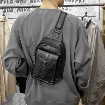 Xiao.Новая Корейская модная повседневная маленькая сумка из кожи Crazy Horse, мужская сумка через плечо, нагрудная сумка Tide  4