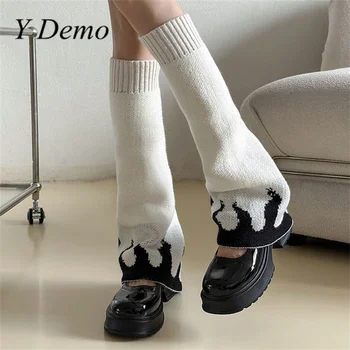 y демонстрационные Новые носки Flame с широкими штанинами, вязаные зимние теплые носки Lolita от JK для девочек с длинным рукавом до икр  5