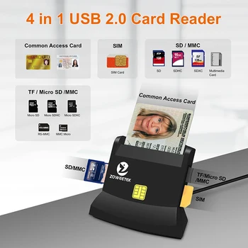 Zoweetek USB 2.0 Многофункциональный Считыватель Смарт-карт для Micro SD/TF Памяти ID Bank EMV SIM-карты  5