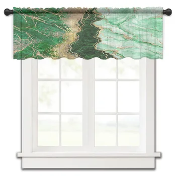 Абстрактные Короткие Тюлевые занавески из зеленого мрамора, Вуаль для спальни, Полупрозрачная занавеска для окна, гостиная, Кухонный шкаф, Маленькие шторы  0