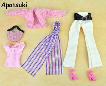 Аксессуары для кукол, комплект одежды для кукол, зимняя одежда, пальто, модная одежда для кукольного домика Барби, брюки, шарф, Обувь, сумки для куклы 1/6 BJD  5