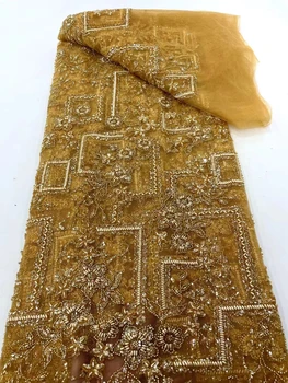Африканская кружевная ткань 2023 Высококачественная Французская вышивка бисером, Нигерийские блестки, кружевная ткань для пошива свадебного платья XC  5
