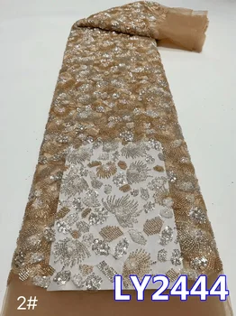Африканская сетчатая кружевная ткань 2023, высококачественные бусины, Нигерийская вышивка, блестки, Французское тюлевое кружево для свадебного платья PL170-1  4