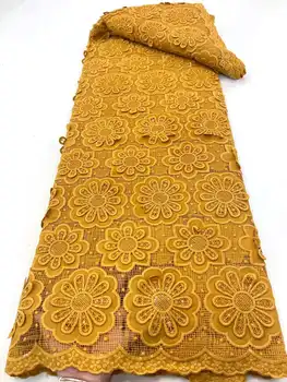 Белая африканская шифоновая кружевная ткань 2023, высококачественная кружевная вышивка, французский тюль, кружевная ткань для пошива в нигерийском стиле  5