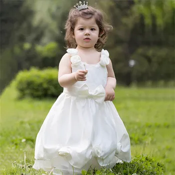 Белое платье для девочки с цветочным узором, без рукавов, с аппликацией в виде банта, платье принцессы-Ангела, свадебная вечеринка, Конкурс красоты, Платья для первого причастия  2