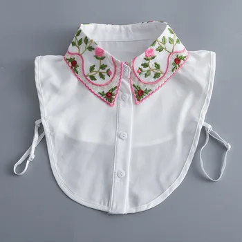 Белый лацкан, искусственный воротник, женская рубашка, съемный воротник, блузка с цветочной вышивкой, топы, половина рубашки, ложный воротник, Женская декоративная  5