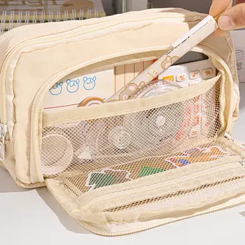Большая вместительная сумка для карандашей Эстетические школьные кейсы Для девочек Корейская сумка для канцелярских принадлежностей Детский пенал для ручек Школьные принадлежности для студентов  5