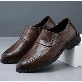 Британская повседневная маленькая кожаная обувь для мужчин 2023, Осенняя новинка, дышащий рукав для делового платья, мужская обувь на одну ногу, мужская обувь  5
