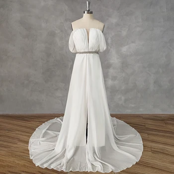 Брюки DIDEYTTAWL Real Picture, шифоновое свадебное платье с глубоким V-образным вырезом и открытыми плечами, свадебное платье со съемным шлейфом на молнии сзади  5