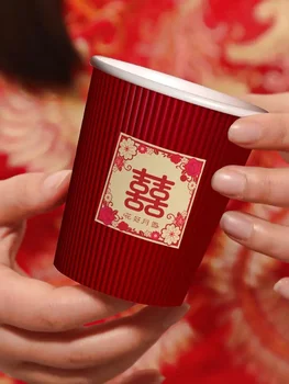 Бумажные стаканчики, одноразовые бытовые стаканчики, чайные чашки, утолщенные красные свадебные принадлежности  5