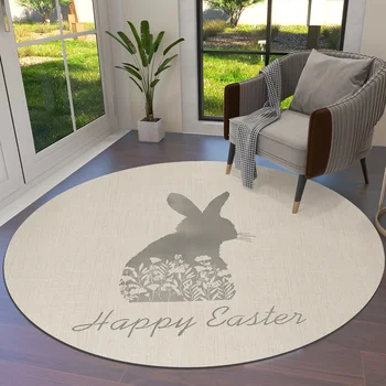 Весенний круглый коврик с цветочным пасхальным кроликом, ковры для гостиной, большой коврик, украшение домашней спальни, детской комнаты  10