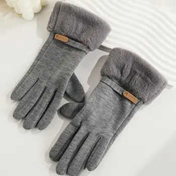 Ветрозащитные теплые перчатки из кроличьего бархата с полными пальцами, 1 Пара двухсторонних плюшевых перчаток с сенсорным экраном, открывающихся на запястье, для предотвращения простуды  5