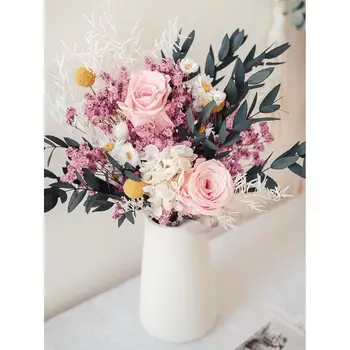 Вечная роза, эвкалипт, сухой цветок, искусственный букет, искусственные цветы для свадебного украшения, цветы для домашнего сада  2