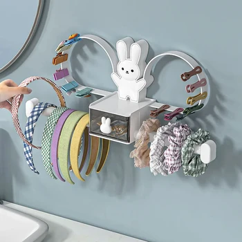 Вешалка для хранения обруча для волос Kawaii Rabbit, настенный галстук, заколка для волос, лента для волос, Органайзер для оголовья и заколок для волос в ванной комнате  4