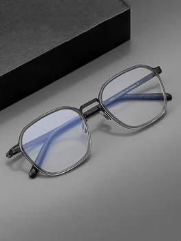 Винтажная прямоугольная безвинтовая Ультралегкая титановая оправа, мужские оптические очки для близорукости, компьютерные очки с защитой от синего излучения  5
