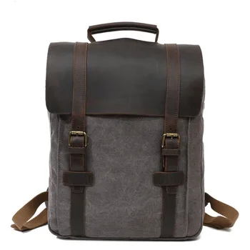 Винтажный кожаный рюкзак, холщовый рюкзак, Модный мужской рюкзак, женский школьный рюкзак, школьная сумка, рюкзак mochila  5