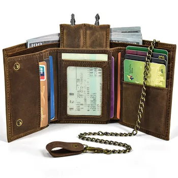 Винтажный мужской кошелек из натуральной кожи с карманом для монет и держателем для ключей  5