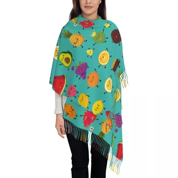 Винтажный фруктовый плакат, Женская шаль из пашмины, обертывания, шарф с бахромой, Длинный Большой шарф  5