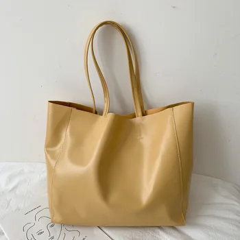 Вместительная женская сумка-тоут из искусственной кожи с прочной застежкой, мягкая сумка через плечо, сумка для покупок, простая Корейская женская повседневная сумка  5