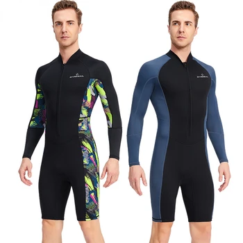 Водолазный костюм мужской цельный водолазный костюм с солнцезащитным кремом с длинными рукавами 1,5 мм для подводного плавания, серфинга, теплых плавательных шорт  5