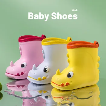 Водонепроницаемая обувь для маленьких мальчиков и девочек, непромокаемая обувь, детские непромокаемые ботинки, нескользящая обувь Four Seasons из мультфильма, детские непромокаемые ботинки  5
