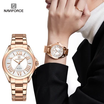 Водонепроницаемые женские кварцевые часы NAVIFORCE, женские модные роскошные Наручные часы, женские часы с ремешком из нержавеющей стали Relogio Feminino  5