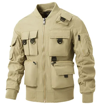 Военная куртка-бомбер с несколькими карманами, мужская водонепроницаемая куртка, осенняя бейсбольная верхняя одежда, ветровка, уличные куртки для мужчин, M-4XL  5