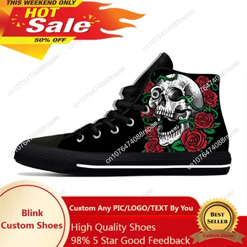 Высокие кроссовки с черепами и розами, мужская и женская повседневная обувь для подростков, парусиновые кроссовки для бега с 3D принтом, дышащая легкая обувь  5