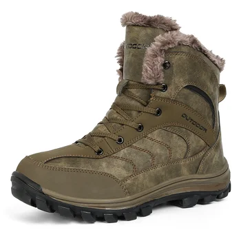 Высококачественная замшевая походная обувь, мужские зимние походные горные ботинки, водонепроницаемые мужские плюшевые теплые зимние ботинки для кемпинга  5