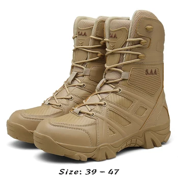 Высококачественные кожаные ботинки с высоким берцем для мужчин, размер 46 47, новинка 2023 года, осенняя уличная военная тренировочная обувь для горных походов - хаки  5