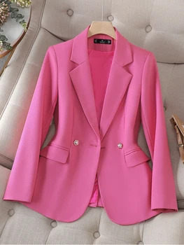 Высококачественный Осенне-зимний женский блейзер, женская черная Розовая фиолетовая однотонная женская деловая куртка для работы  5