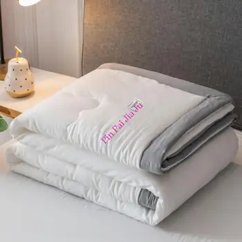 Выстиранное хлопчатобумажное одеяло, стеганое тонкое одеяло, охлаждающее пуховое одеяло, Стеганое одеяло, новое однотонное летнее одеяло для кондиционирования воздуха  5
