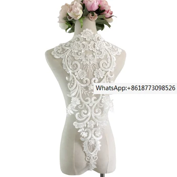 Вышитое бисером кружевное свадебное платье сзади, большая наклейка, атмосфера, наклейка для украшения платья спереди  5