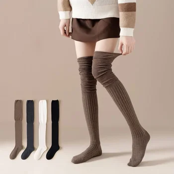 Вязаные чулки до бедра для женщин, зимние теплые гольфы выше колена, носки выше колен для девочек, японские длинные чулки для ботинок  2