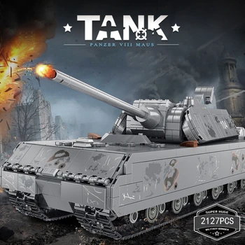 Германия Военные кирпичи Мировые войны Panzer VIII Maus Танк Batisbrick Строительный блок Автомобиль WW2 Армейские фигурки Игрушки для подарков  10
