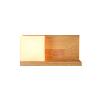 Деревянный настенный светильник в современном скандинавском стиле E26 Лампа E27 Настенные светильники с абажуром из матового стекла + прикроватный ночник из дерева для дома  5