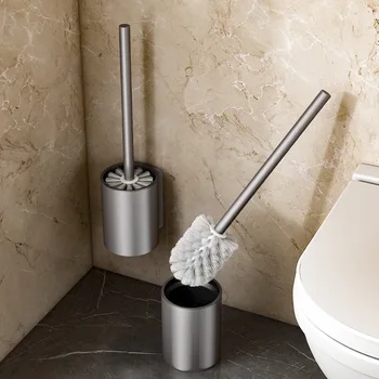 Держатель для туалетной щетки для ванной комнаты, инструменты для чистки, алюминиевый настенный Без дрели, вертикальный ершик для унитаза, Аксессуары для ванной комнаты  4
