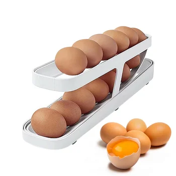 Держатель для яиц с автоматической прокруткой, ящик для хранения, корзина для яиц, контейнер, Органайзер, холодильник, дозатор яиц для кухни  5