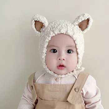 Детская шапочка осенне-зимнего стиля для мальчиков и девочек, милая и супер симпатичная детская плюшевая шапочка, зимняя детская шапочка для защиты ушей  5