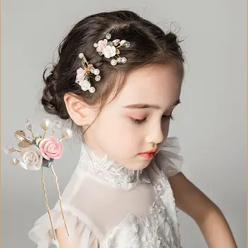 Детский головной убор, лист керамики, старинный стиль, хрустально-белая заколка для волос, шпилька для волос для девочек  5