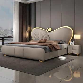 Дизайнерская Двуспальная Европейская кровать Роскошное Хранилище Современная Двуспальная кровать в европейском стиле Прикроватные Тумбочки для спальни Мебель в скандинавском стиле Cama De Casal  3