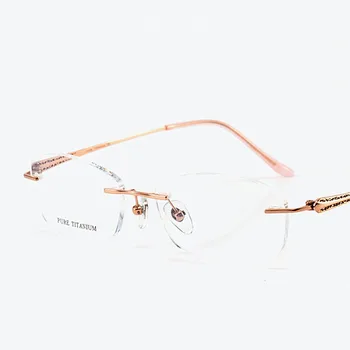 Дизайнерские женские очки из чистого титана, оптическая оправа без оправы, украшение для травления очков по рецепту, Безрамное Украшение для очков  5