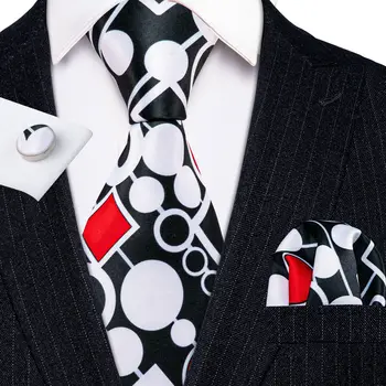 Дизайнерский Шелковый галстук Для мужчин С запонками в виде носового платка, Наборы классических черных тканых галстуков Для деловых вечеринок на день рождения Barry.Wang 1209  5