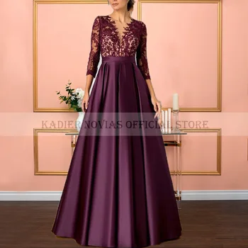 Длинные фиолетовые Атласные платья для матери Невесты Трапециевидной формы vestidos para mujer elegantes y bonitos vestidos de gala 2023  5